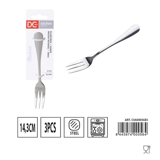 [A000416] Tenedor de postre moderno 3 piezas 14.3 cm - Utensilios de mesa