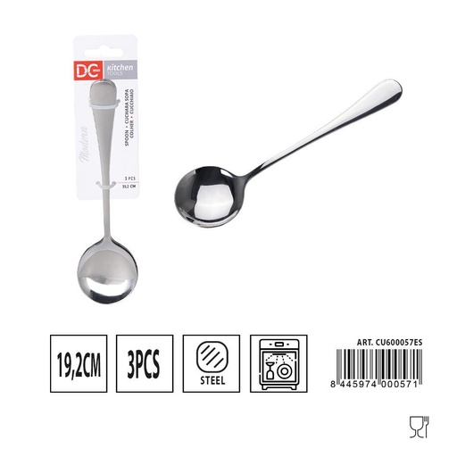 [A000417] Cuchara sopera moderna 3 piezas 19.2 cm - Juego de utensilios de cocina