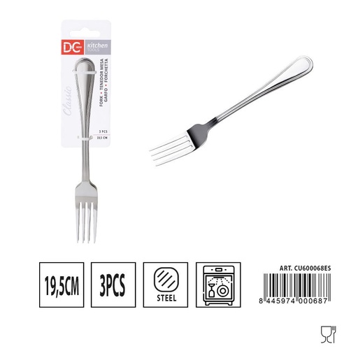[A000428] Tenedor Mesa Clásico 3 piezas 19.5 cm - Utensilios de mesa