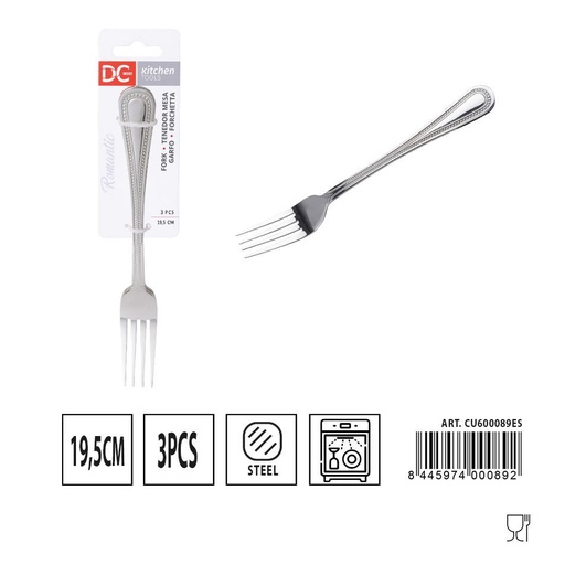 [A000453] Tenedor Mesa Romántico 3 piezas 19.5 cm - Utensilios de mesa
