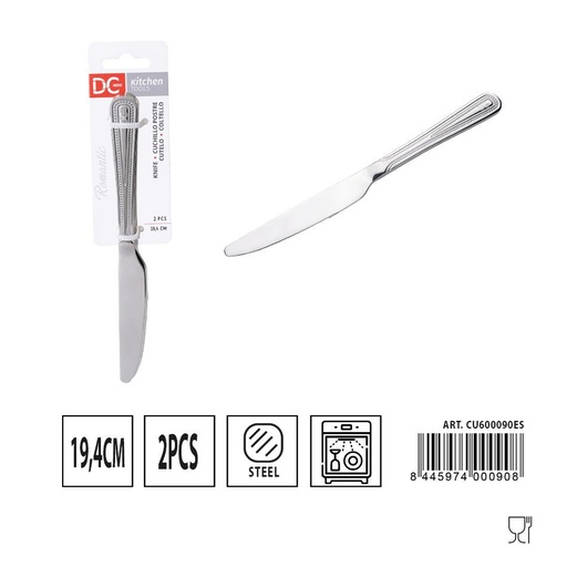 [A000454] Cuchillo de postre romántico 2 piezas 19.4 cm - Utensilios de cocina