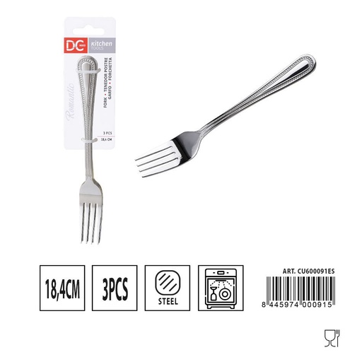 [A000455] Tenedor de postre romántico 3 piezas 18.4 cm - Utensilios de mesa