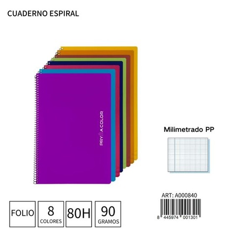 [A000840] Cuaderno espiral Fº 80h/90g milimetrado PP para estudiantes