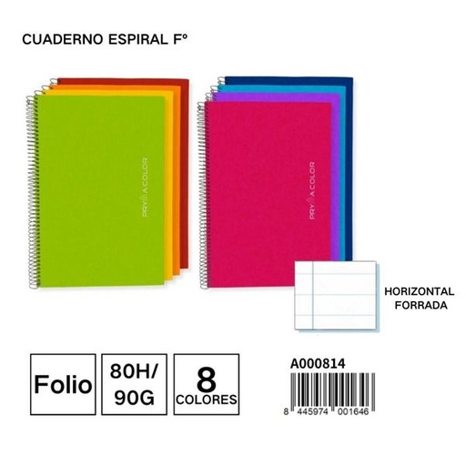 [A000814] Cuaderno espiral Fº 80H/90G horizontal forrada para notas y escritura