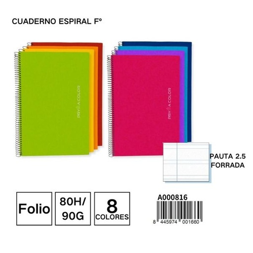 [A000816] Cuaderno espiral Fº 80H/90G pauta 2,5 forrada con tapa dura