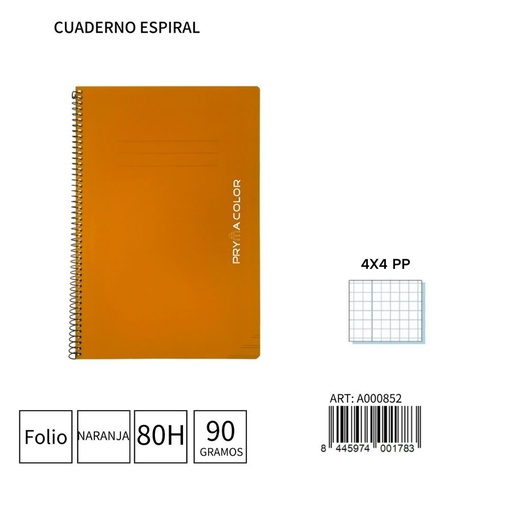 [A000852] Cuaderno espiral Fº 80H/90g 4x4 PP