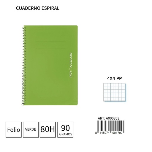 [A000853] Cuaderno espiral Fº 80h/90g 4x4 PP