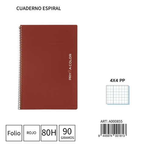 [A000855] Cuaderno espiral Fº 80H/90G 4x4 PP - Papelería