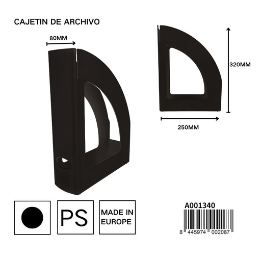 [A001340] Cajetín de archivo Pryma negro 250x80x320mm para organización