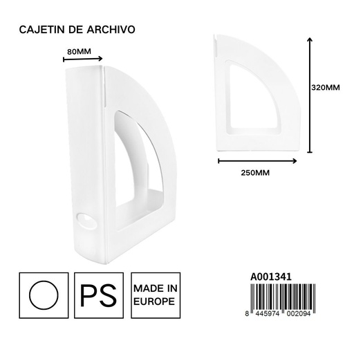 [A001341] Cajetín de archivo Pryma 250x80x320mm blanco para revistas y documentos