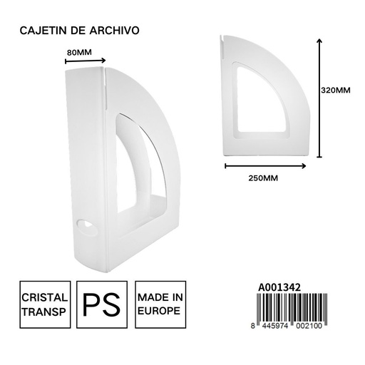 [A001342] Cajetín de archivo transparente Pryma 250x80x320