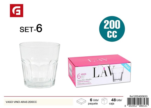 [200400653] Vaso de vino 200cc modelo Aras - Vidrio y cristalería