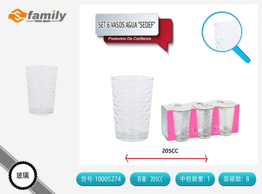 [10005274] Set de 6 vasos de vidrio 205 cc (SDF216E) - Cristalería
