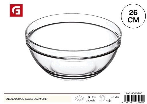 [180603061] Ensaladera apilable de vidrio 26cm Chef para cocina y ensaladas