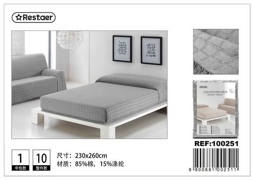 [100251] Manta multiuso 230x260cm color gris - Cobertor versátil para sofá