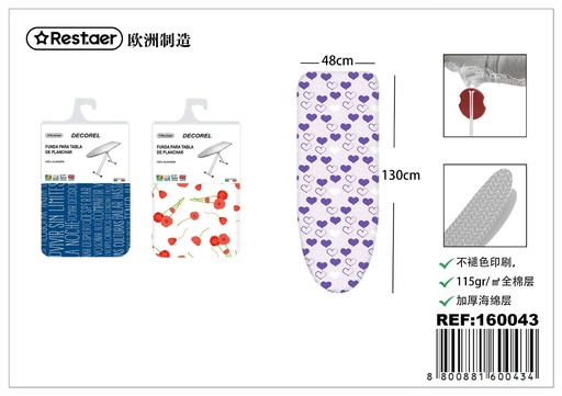 [160043] Funda para tabla de planchar modelo Decorel 130x48cm con capa de espuma