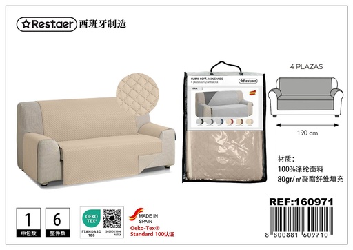 [160971] Cubre sofá 4 plazas color beige para protección y decoración