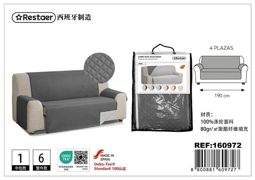 [160972] Cubre sofá gris de 4 plazas para proteger muebles