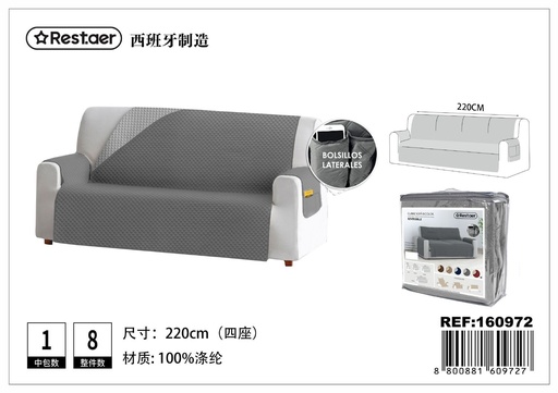 [160972] Cubre sofá gris de 4 plazas para proteger muebles