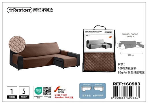 [160983] Cubre sofá chaise longue choco XL para protección de muebles
