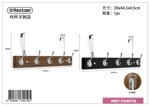 [164019] Percha metálica para puerta con 5 ganchos pack de 4 para organización