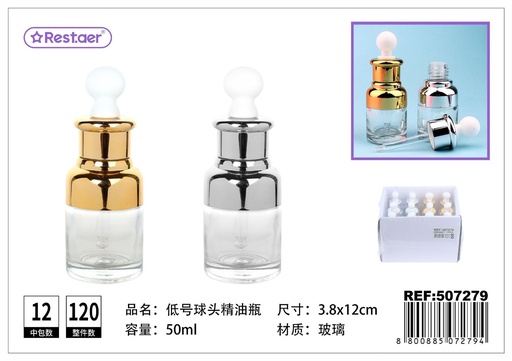 [507279] Botella de vidrio con cuentagotas 50ml para aceites esenciales