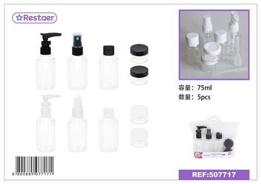 [507717] Set de viaje de 5 frascos para cosméticos (75ml) - Accesorios de belleza