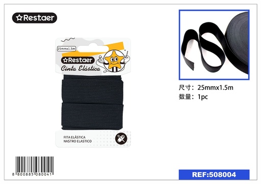 [508004] Elástico negro 25mm*1.5m - Accesorios de costura