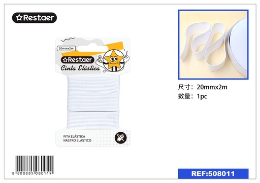 [508011] Elástico blanco 20mm x 2m para costura y manualidades