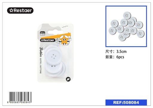 [508084] Botones blancos 3.5 cm en 6 piezas - Accesorios de mercería