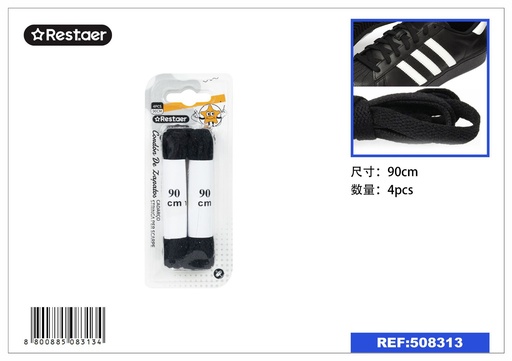 [508313] Cordón de zapatos plano (negro) 90cm 2 pares - Accesorios de costura