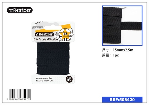 [508420] Cinta de algodón negra 20mm*2m - Accesorios de costura