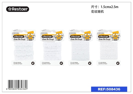 [508436] Cinta de encaje 1.5CM*2.5M blanco - Accesorios de costura
