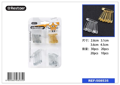[508535] Imperdibles 4 compartimentos 80 pcs - Ganchos de seguridad