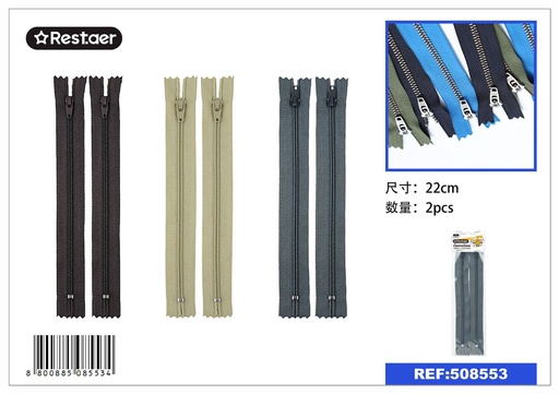 [508553] Cremallera de nylon 22 cm 2 piezas - Accesorios de costura y mercería