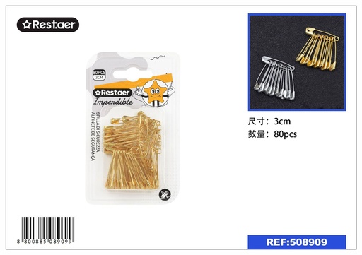 [508909]  Imperdible dorado 3.0CM - 80 pcs, mercería